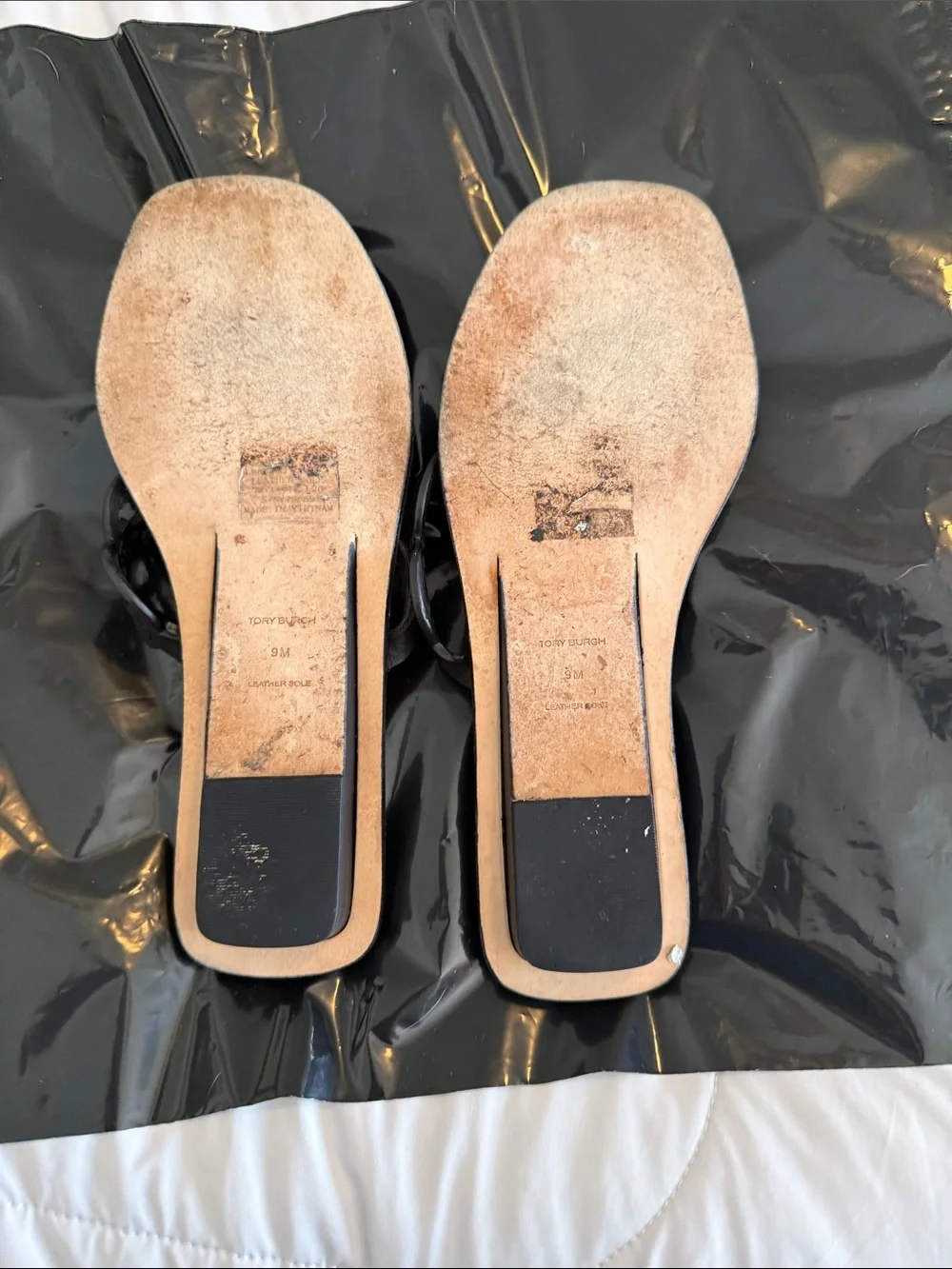 Tory Burch Black Leather Logo Thong Sandals